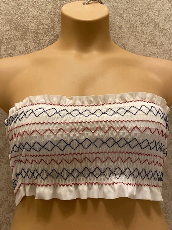 Xhilaration Other - Xhiliration White Smocked Strapless Bandeau Bikini Top, S, White w Red & Blue